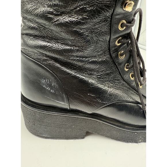 Chanel Leather Interlocking CC Logo Lace Up Combat Boots Black Women's Size 37 - Picture 6 of 10